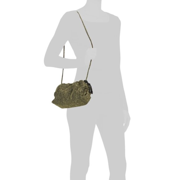 REBECCA MINKOFF Gold Tied Up Clutch And Shoulder Bag With Drawstring Closure - Picture 2 of 2